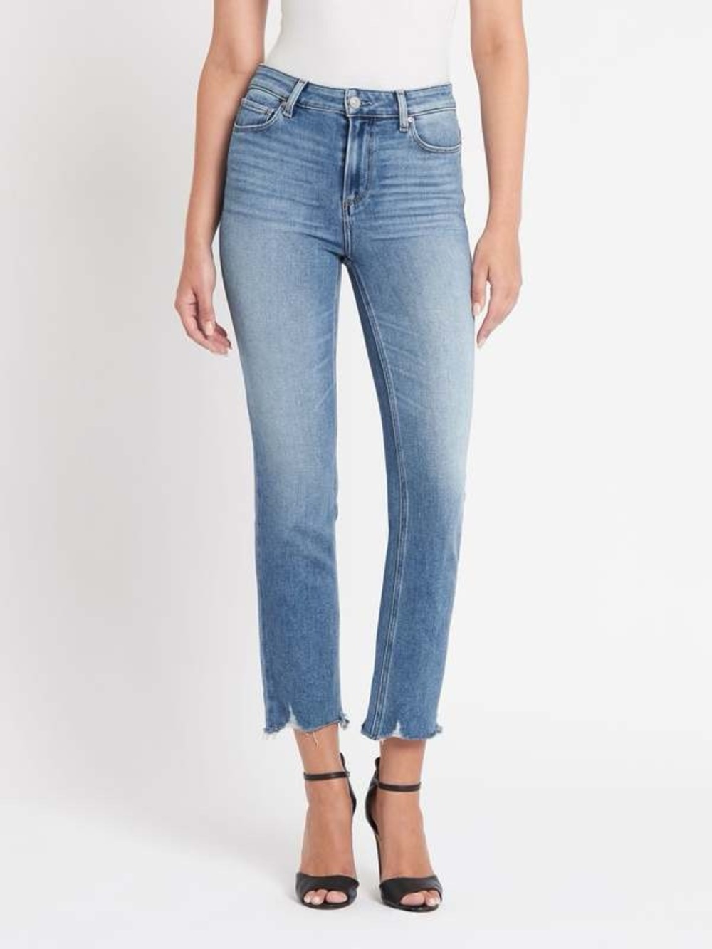 Paige Cindy High Rise Straight Jean Light Wash Raw Hem Crop - Size 30 28" Inseam